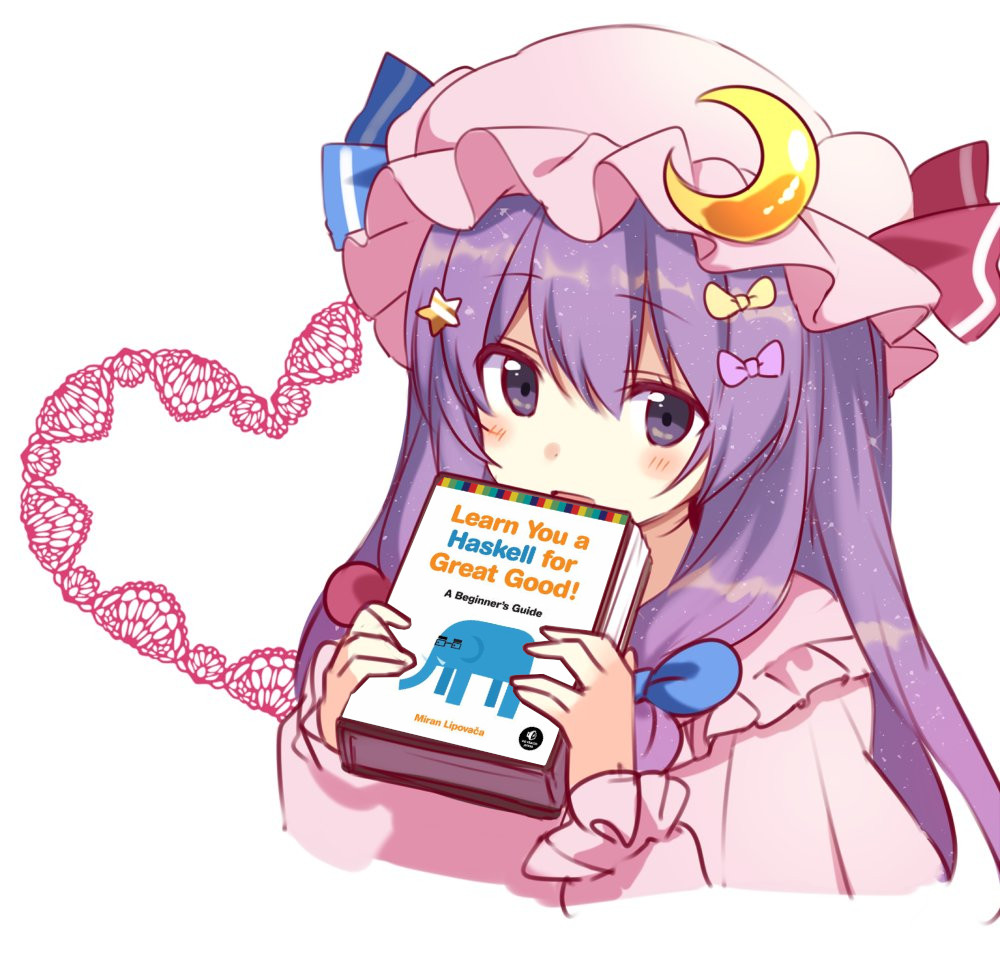 a cute character holding the book Learn You a Haskell for Great Good!